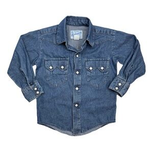 Rockmount Ranch Wear Kid's Medium Classic Stonewashed Denim Western‎ Shirt Snaps